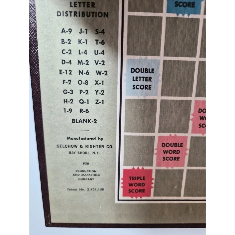Vintage 1953 Scrabble Board Game Selchow & Righter Complete Tiles & Racks